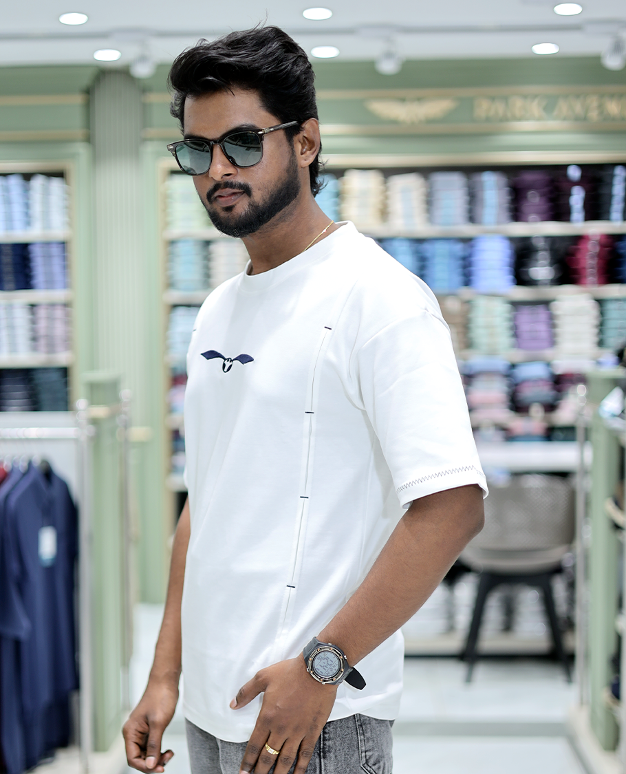 White Solid Cotton-Blended T-Shirt Features Half Sleeves, a Crew Neck, a Regular Fit, and a Regular Length