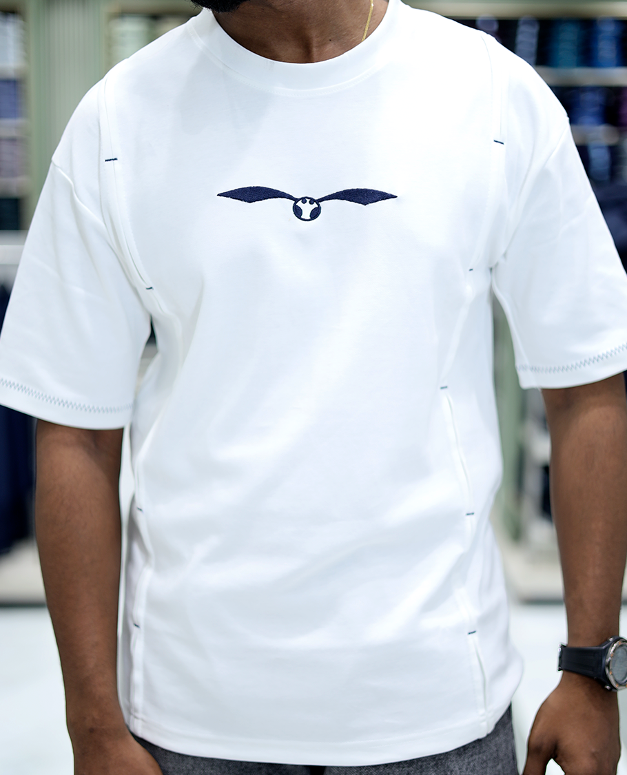 White Solid Cotton-Blended T-Shirt Features Half Sleeves, a Crew Neck, a Regular Fit, and a Regular Length