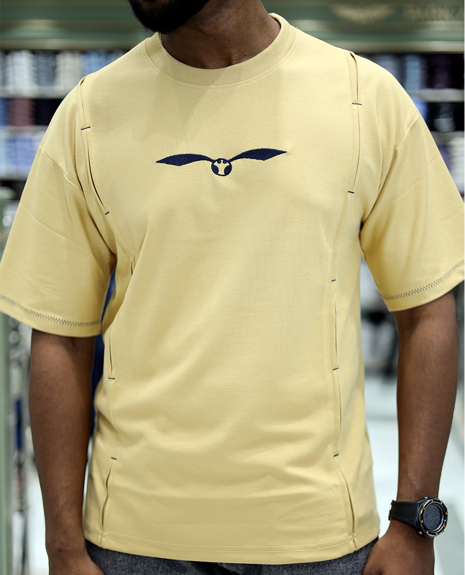 Yellow Solid Cotton-Blended T-Shirt Features Half Sleeves, a Crew Neck, a Regular Fit, and a Regular Length