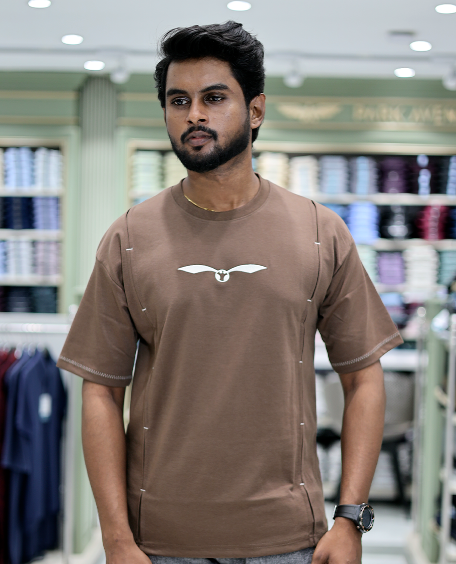 Brown Solid Cotton-Blended T-Shirt Features Half Sleeves, a Crew Neck, a Regular Fit, and a Regular Length