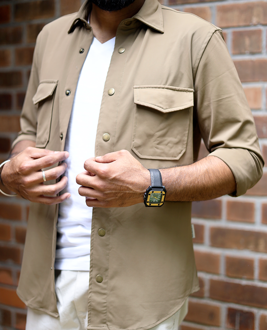 Brown Textured Cotton-Blended Casual Shirt Features Half Sleeves, a Regular Fit, a Spread Collar, and Regular Length