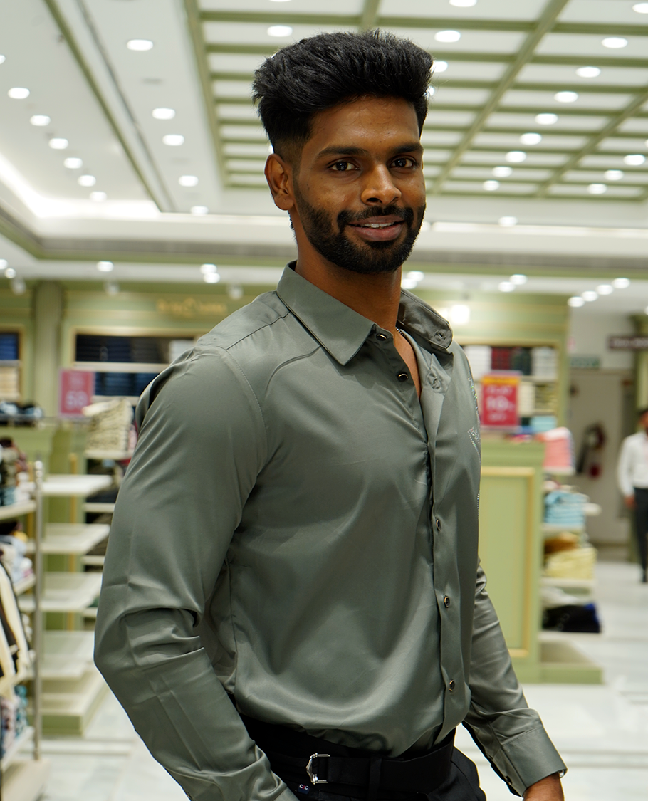 Olive Green Designer Party Wear Shirt Features Bird Embroidered, a Spread Collar, Full Sleeves, a Slim Fit, and Regular Length