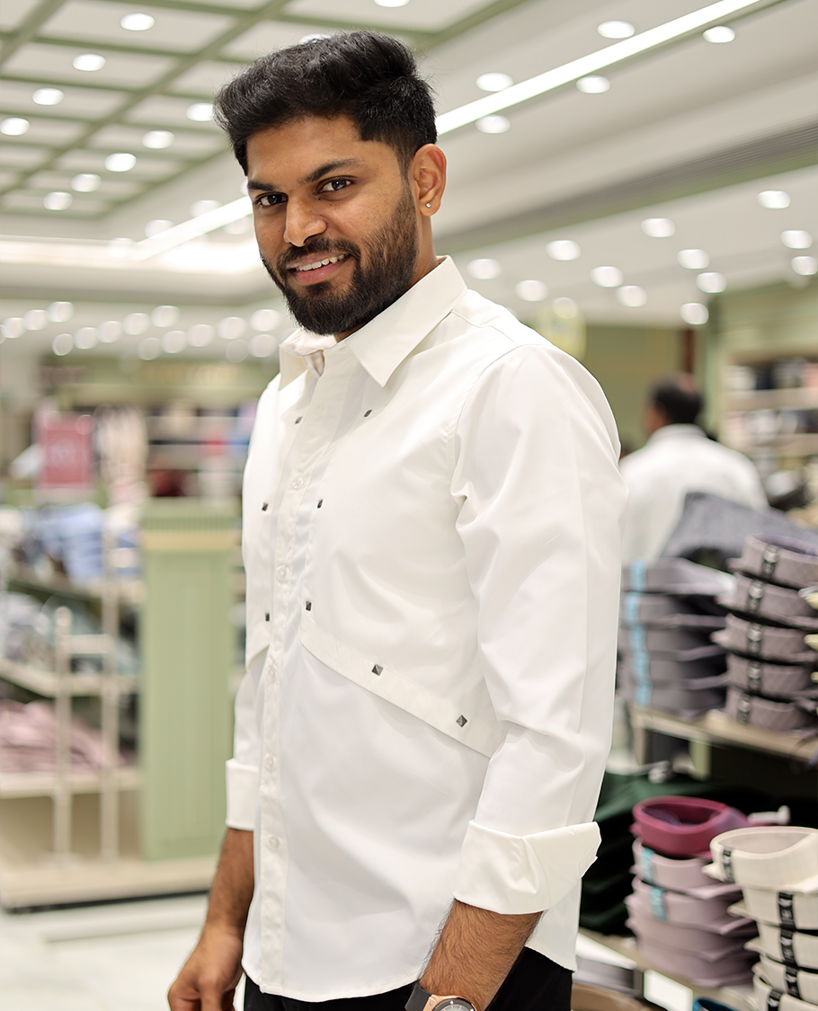 White Cotton-Blended Casual Shirt Features Life-Quotes Backprint, Full-Sleeves, a Spread Collar, a Regular Fit, and a Regular Length