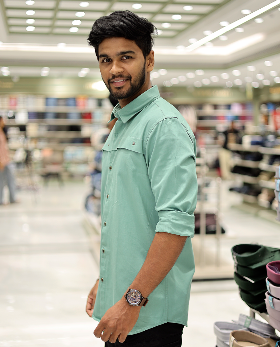 Light Green Cotton-Blended Casual Shirt Showcasing Life-Quotes Backprint, Full-Sleeves, a Spread Collar, a Regular Fit, and a Regular Length