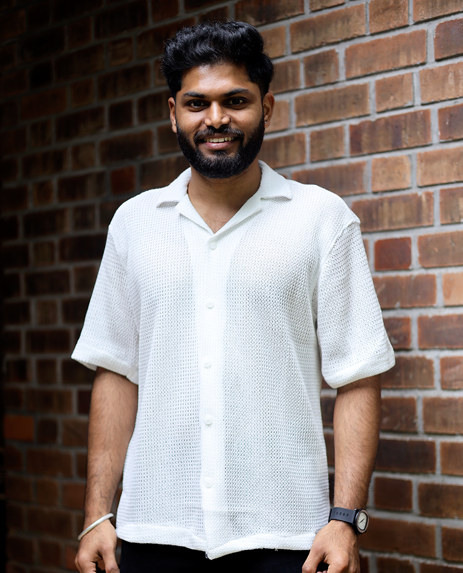 White Cotton-Blended Crochet Casual Shirt Features Half Sleeves, a Regular Fit, a Cuban Collar, and a Regular Length