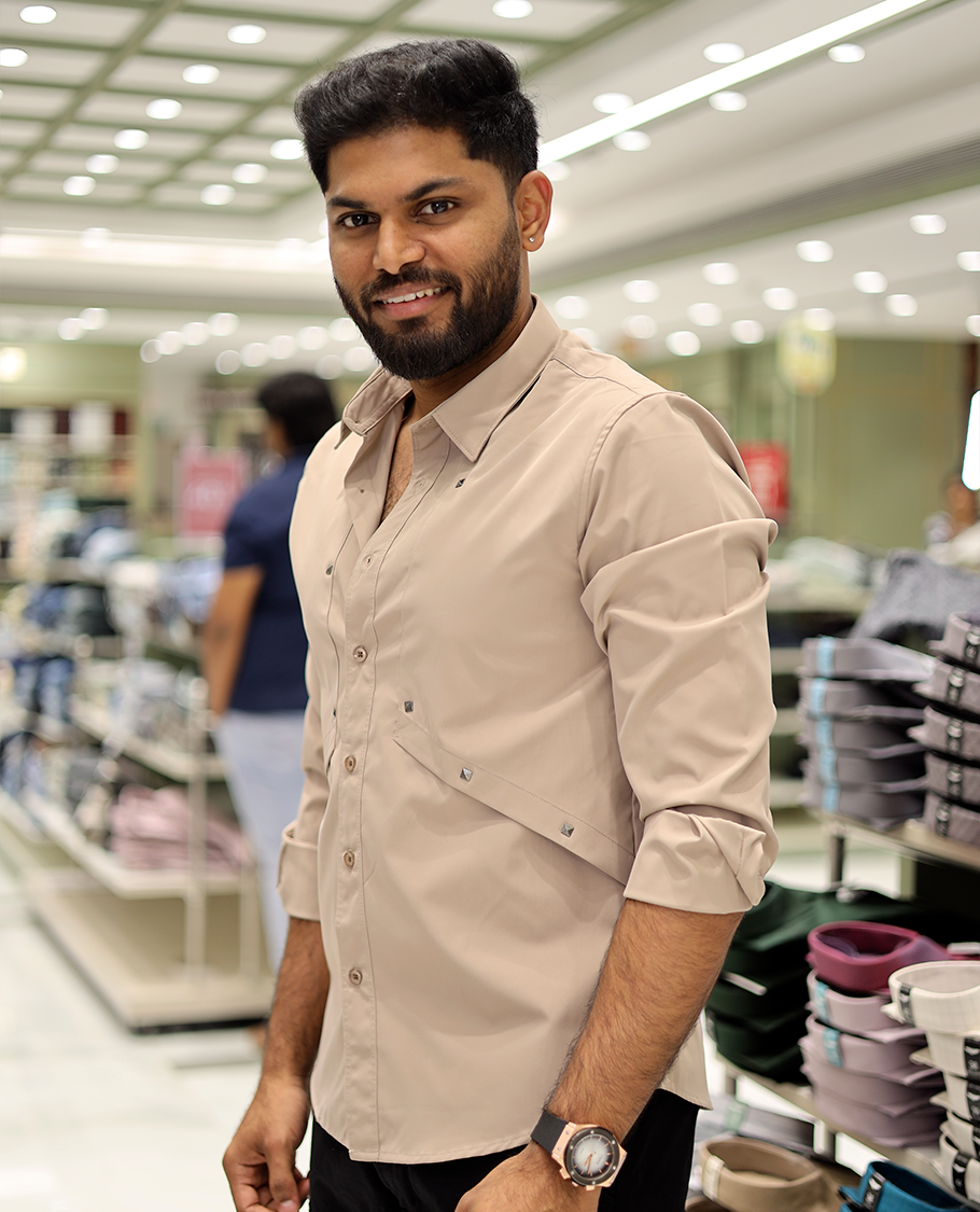 Beige Cotton-Blended Casual Shirt Features Life-Quotes Backprint, Full-Sleeves, a Spread Collar, a Regular Fit, and a Regular Length