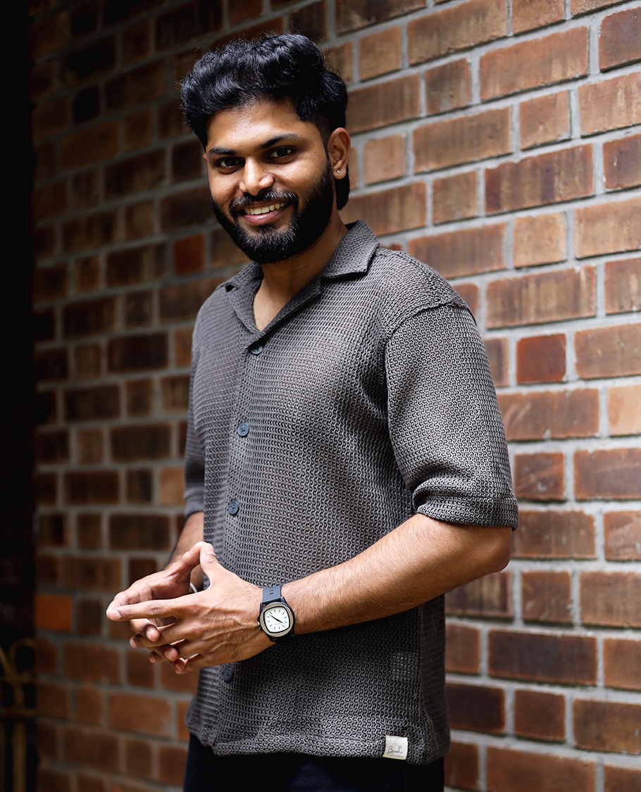 Brown Cotton-Blended Crochet Casual Shirt Features Half Sleeves, a Regular Fit, a Cuban Collar, and a Regular Length
