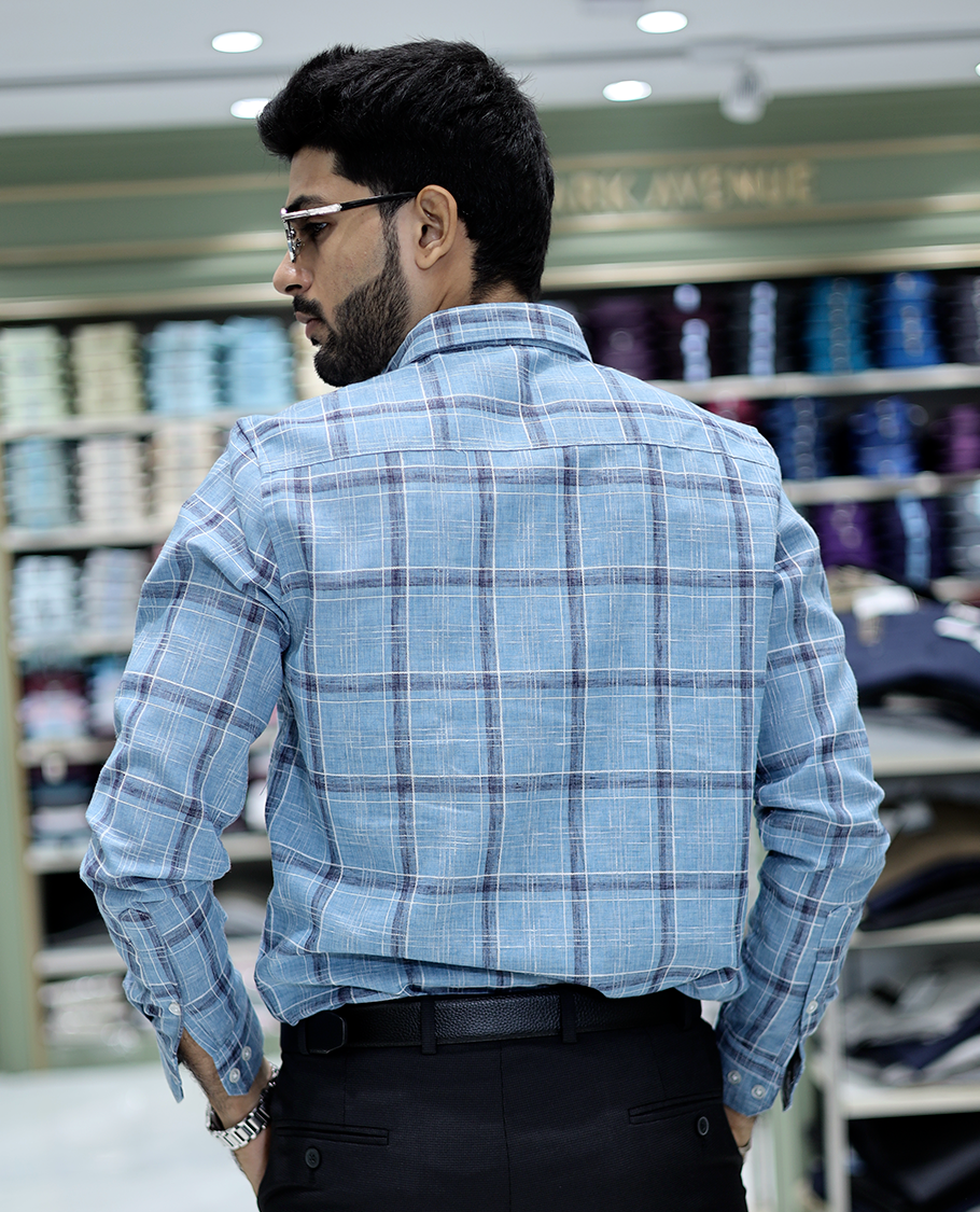 Blue Checked Cotton Casual Shirt