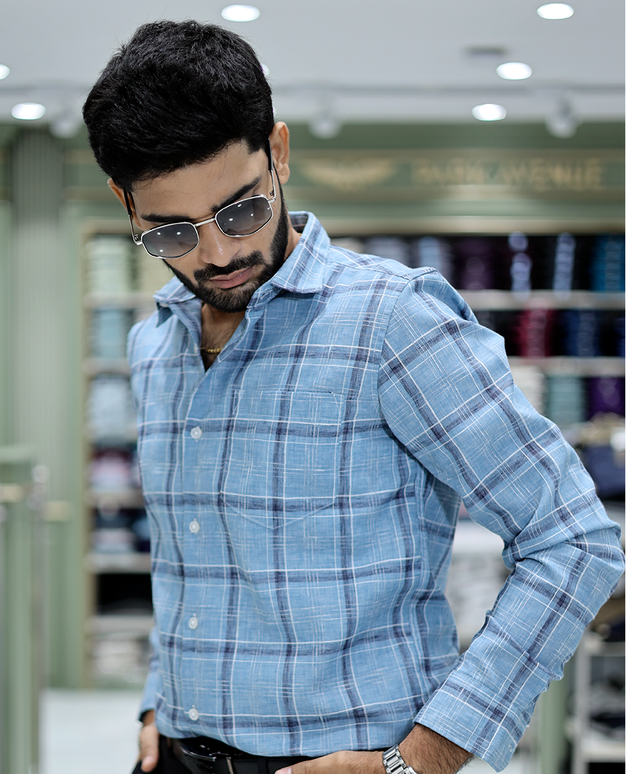 Blue Checked Cotton Casual Shirt
