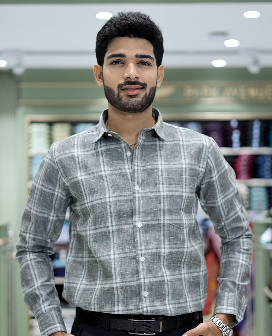 Dark Grey Checked Cotton Casual Shirt