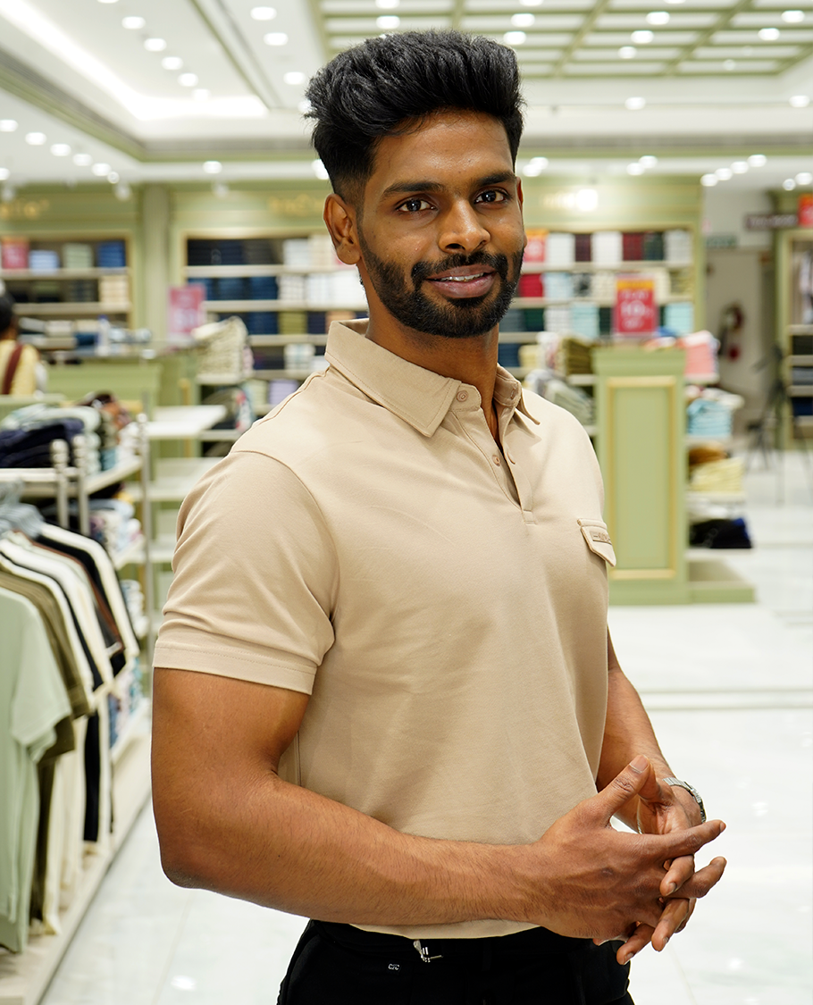Khaki Cotton-Blended Plain T-Shirt Comes with a Polo Neck, Half Sleeves, a Slim Fit, and Regular Length