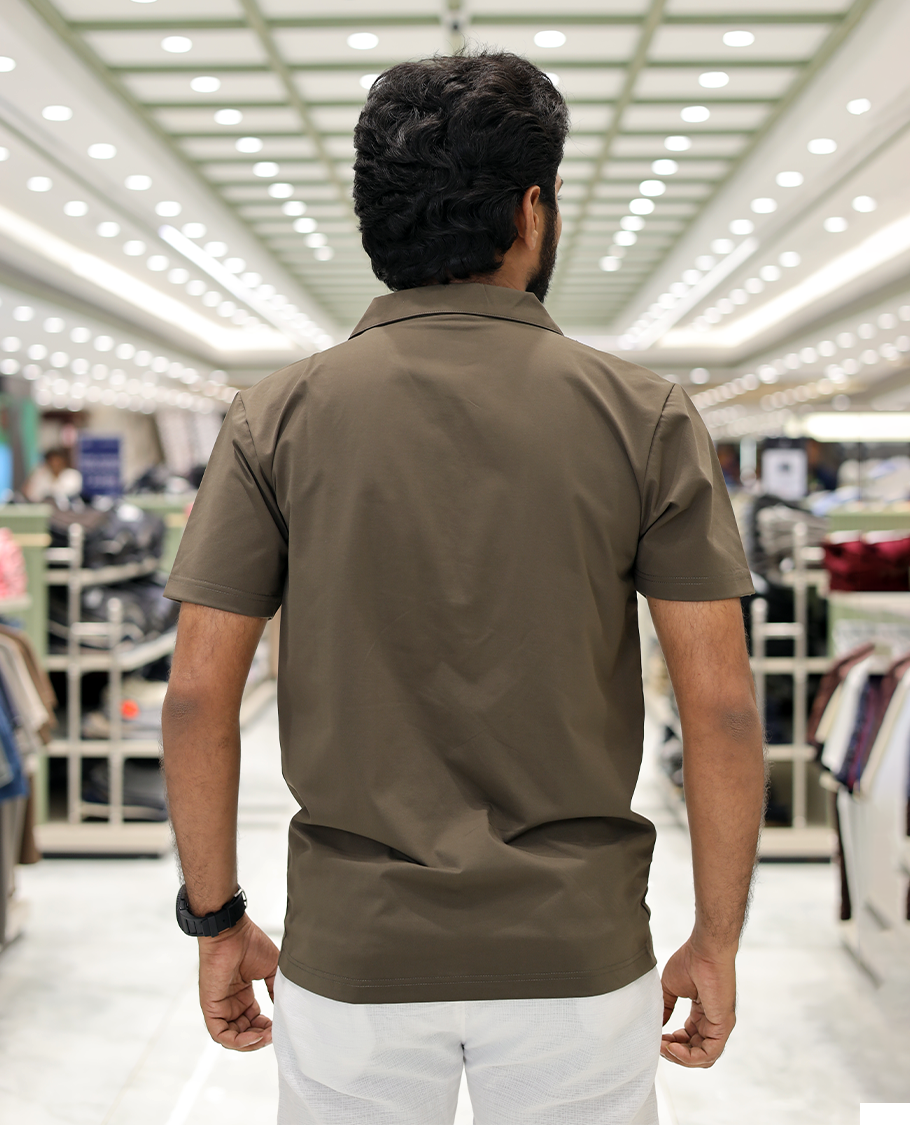 Green Cotton-Blended Casual Shirt Comes with Floral Motifs Knitted Embroidery, Cuban Collar, Half Sleeves, Boxy Fit, and Regular Length
