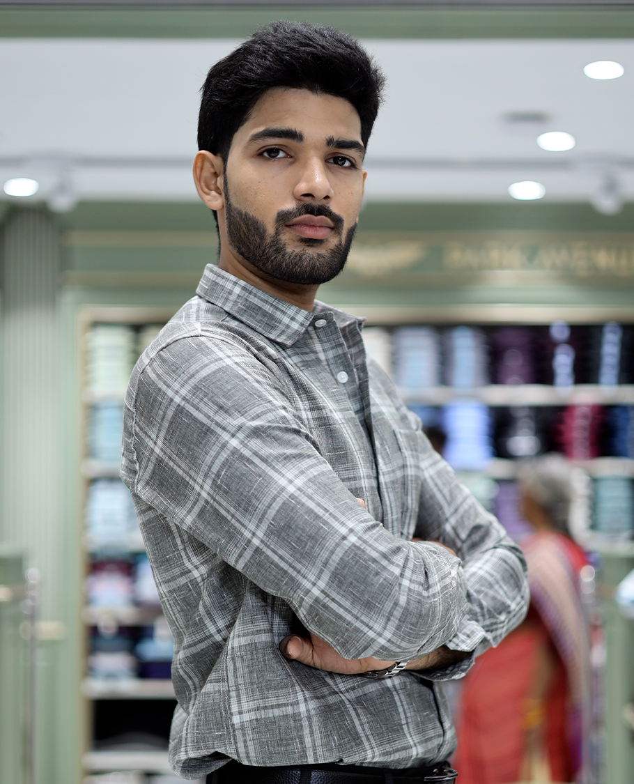 Dark Grey Checked Cotton Casual Shirt