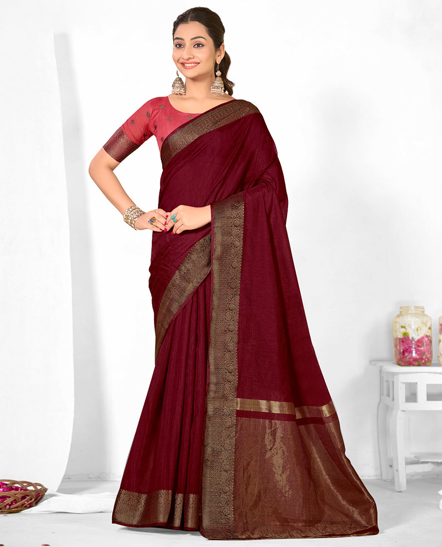 Wine Plain Linen Designer Catalog Saree