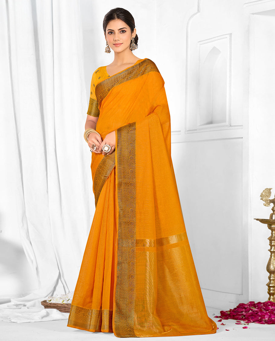Orange Plain Linen Designer Catalog Saree