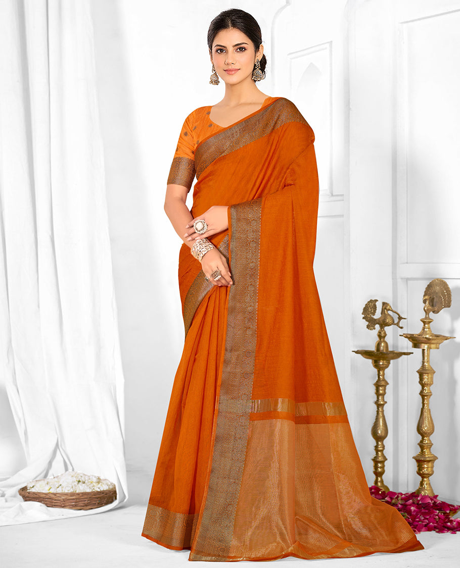 Rust Plain Linen Designer Catalog Saree