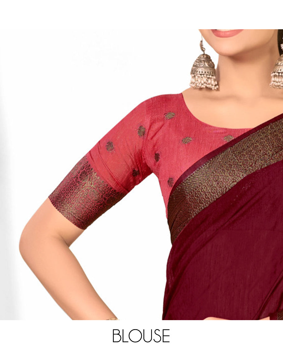 Wine Plain Linen Designer Catalog Saree