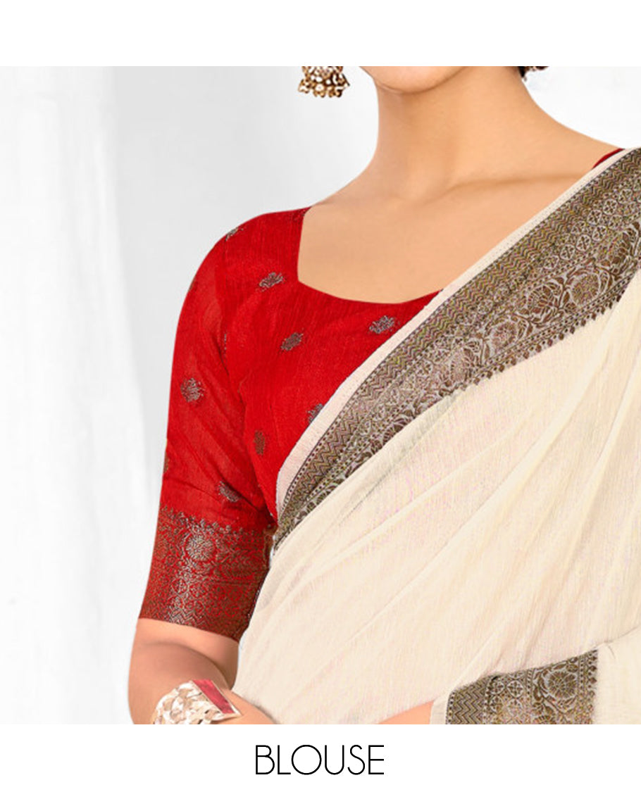 Cream Plain Linen Designer Catalog Saree