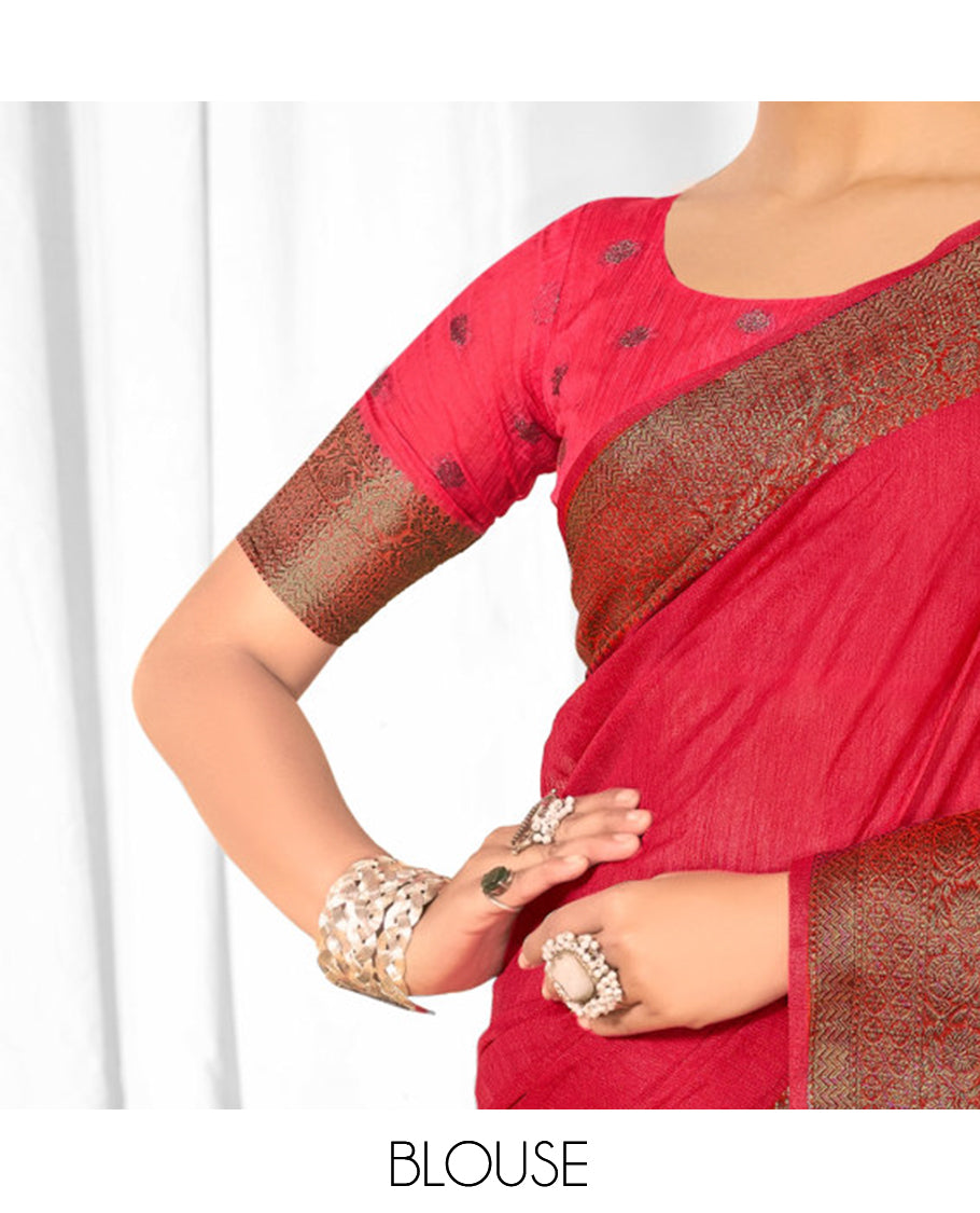 Rani Pink Linen Plain Designer Catalog Saree