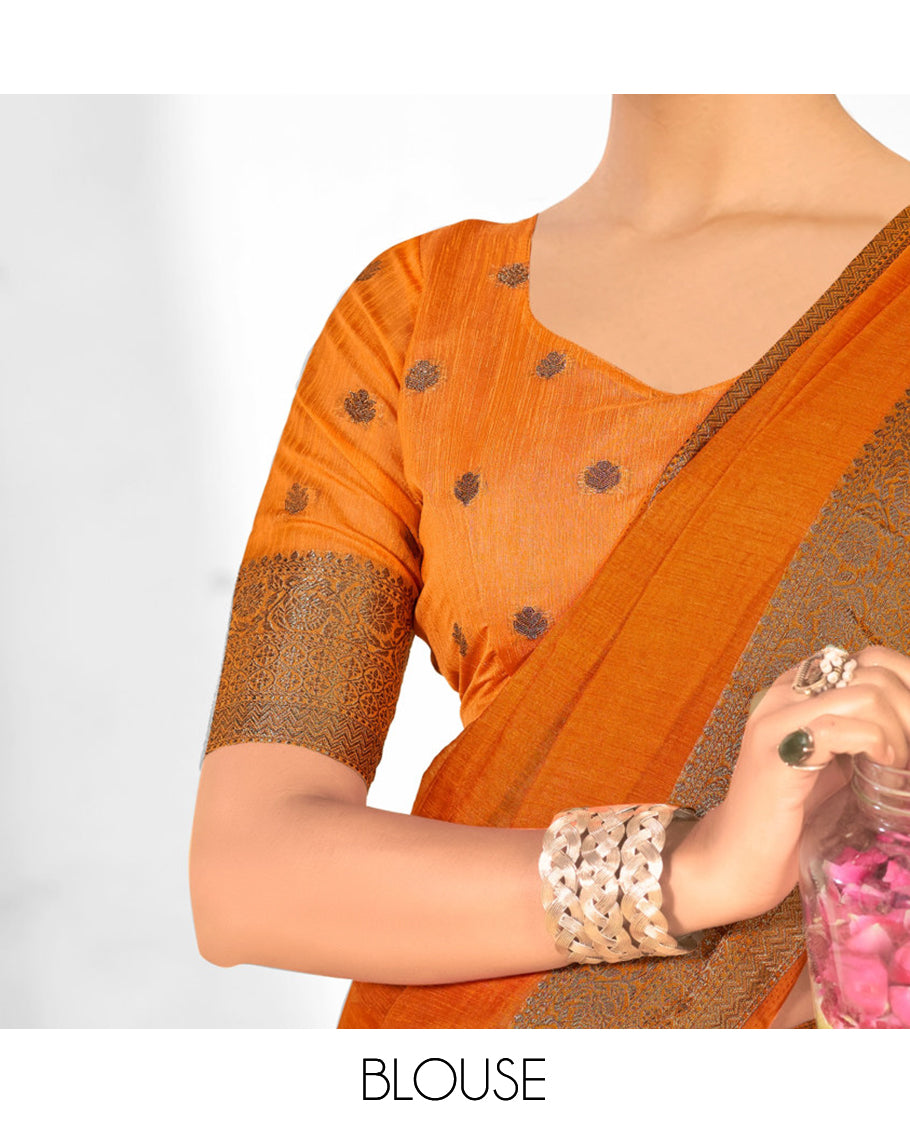 Rust Plain Linen Designer Catalog Saree