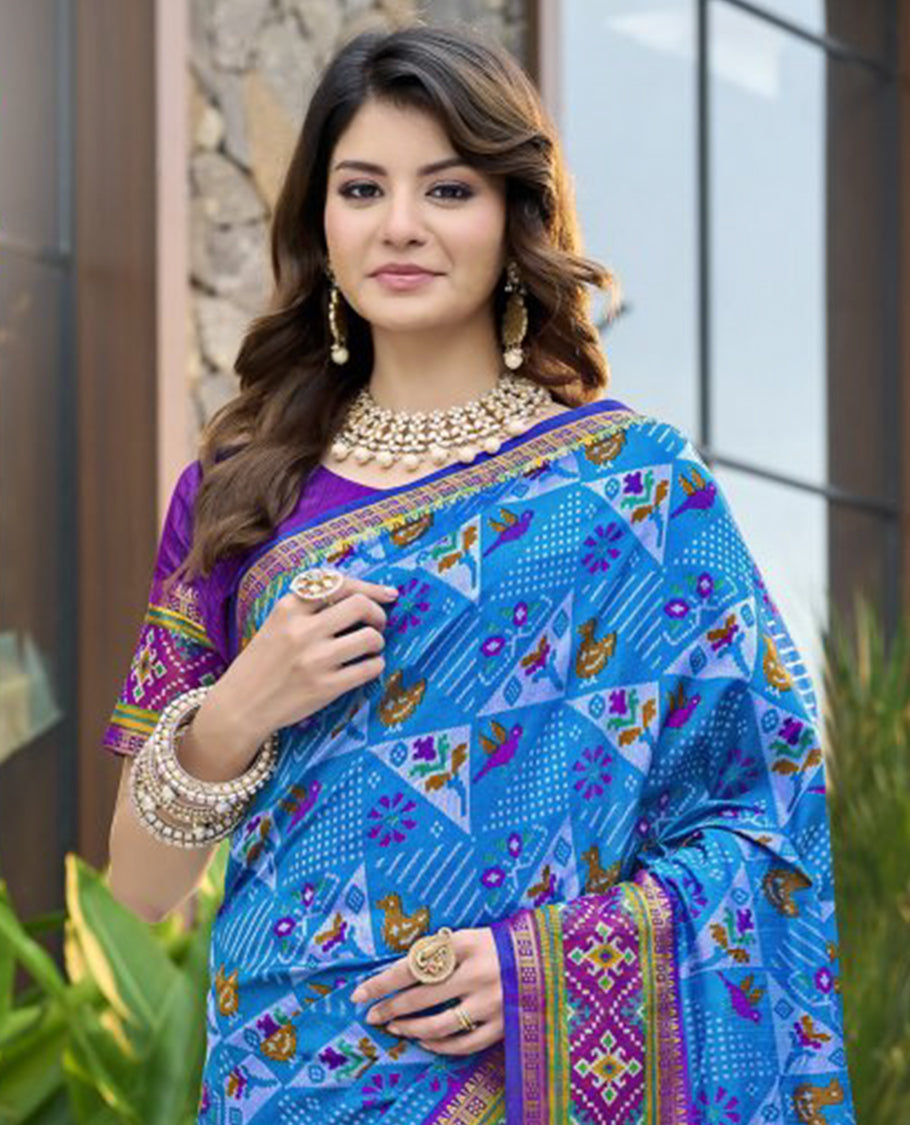 Blue Fancy Raw Silk Designer Catalog Saree