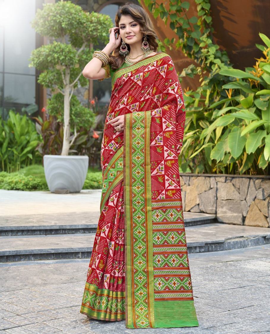 Red Fancy Raw Silk Designer Catalog Saree