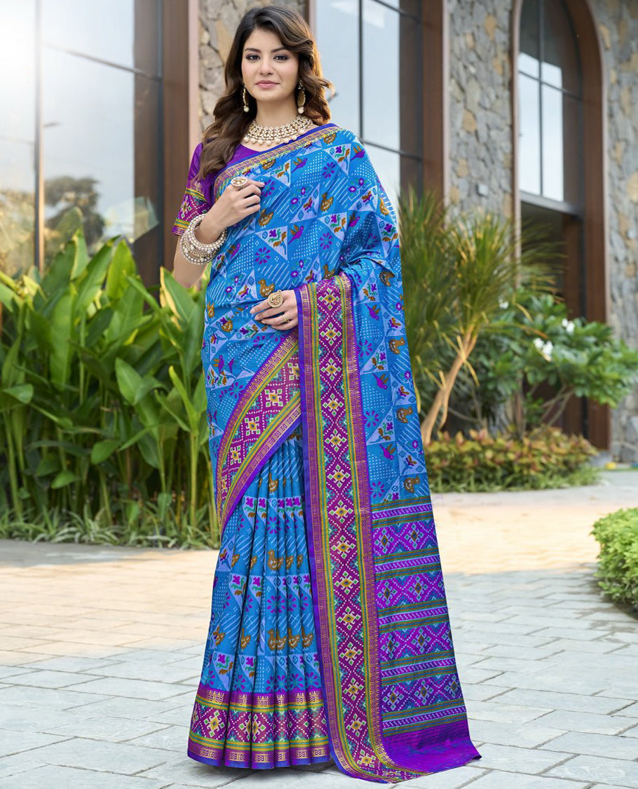 Blue Fancy Raw Silk Designer Catalog Saree