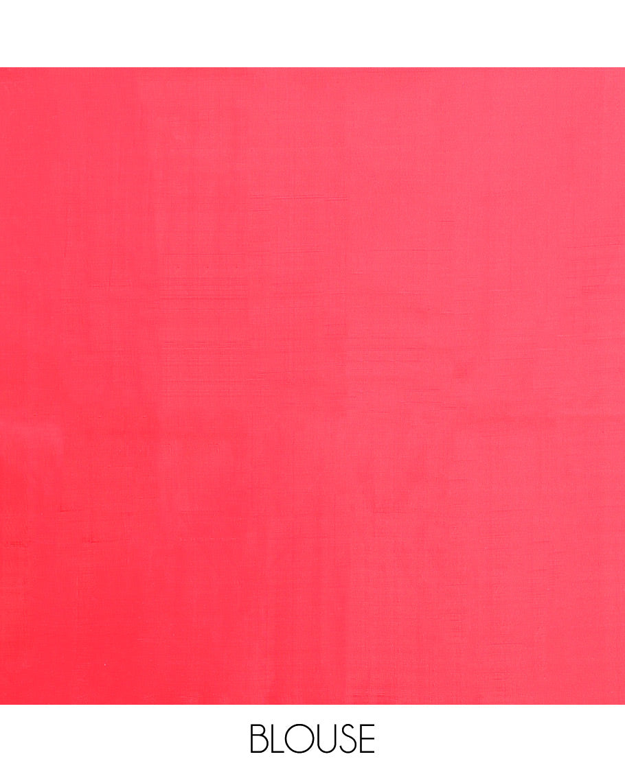 Borderless red geometric design kancheepuram silk saree with intricate floral zari design pallu
