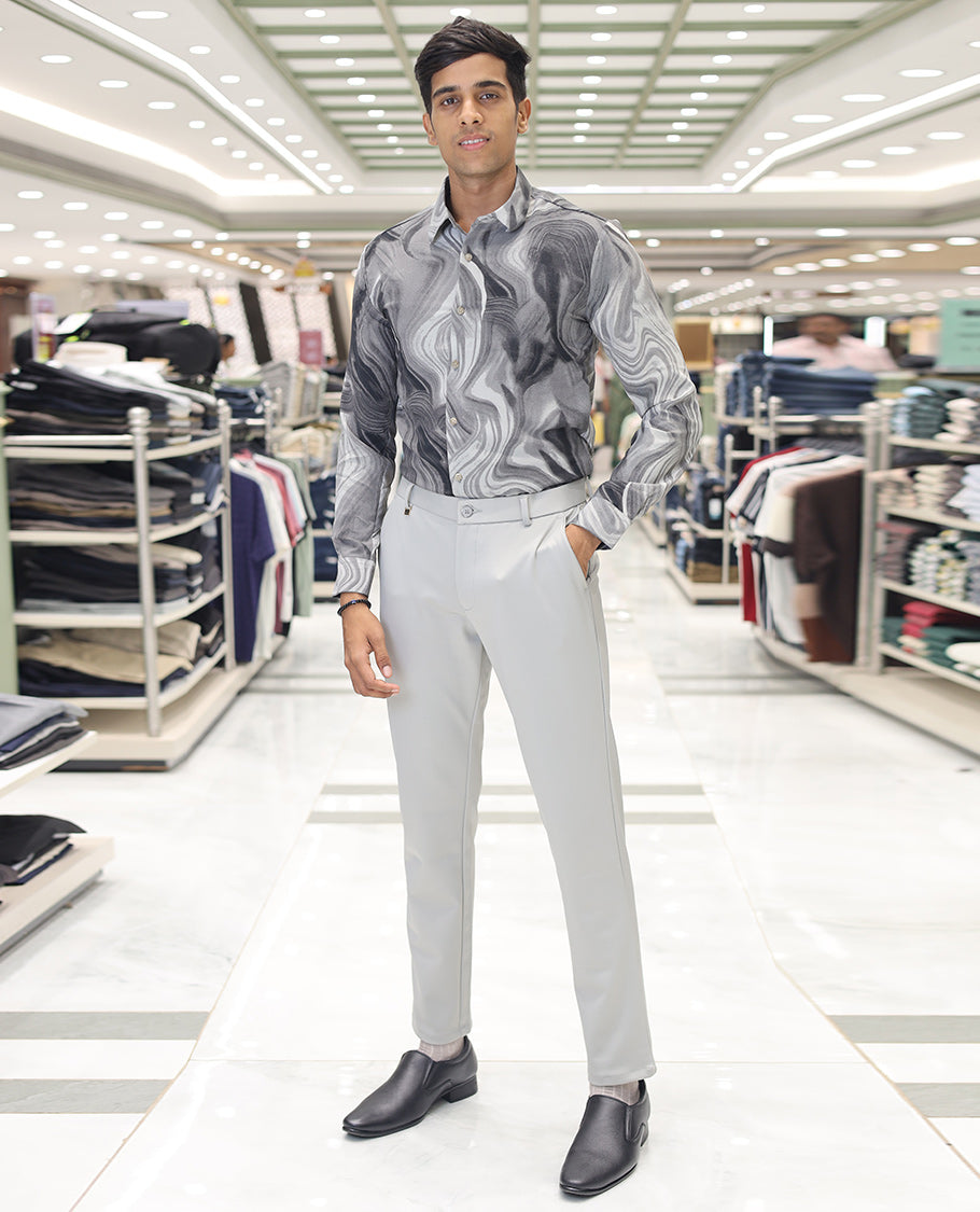 Light Grey Plain Poly Viscose Blended Formal Trousers Come with a Slim Fit and Regular Length