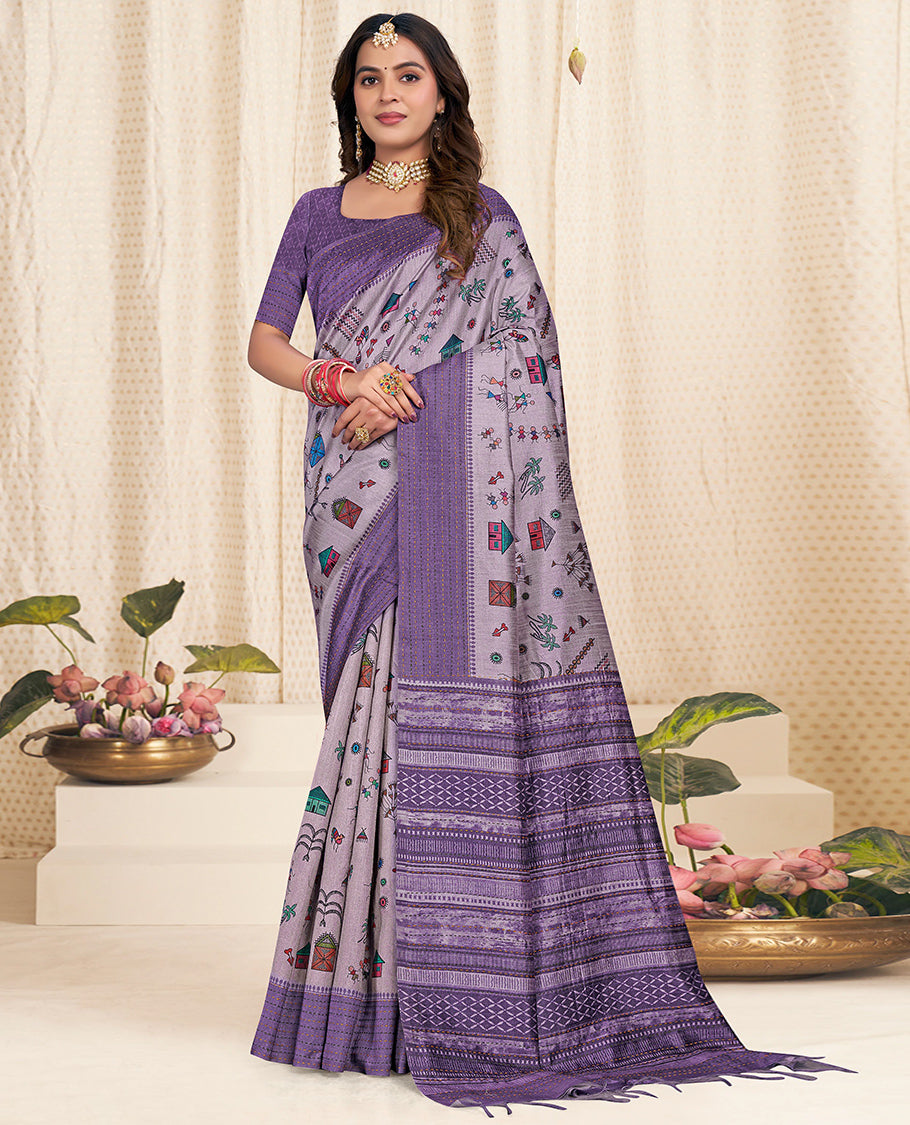 Lavender Fancy Tussar Designer Saree