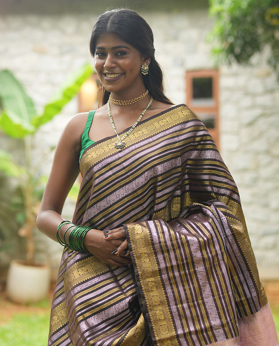 Coffee Brown Vasundhara Lite-Silk Mix Saree