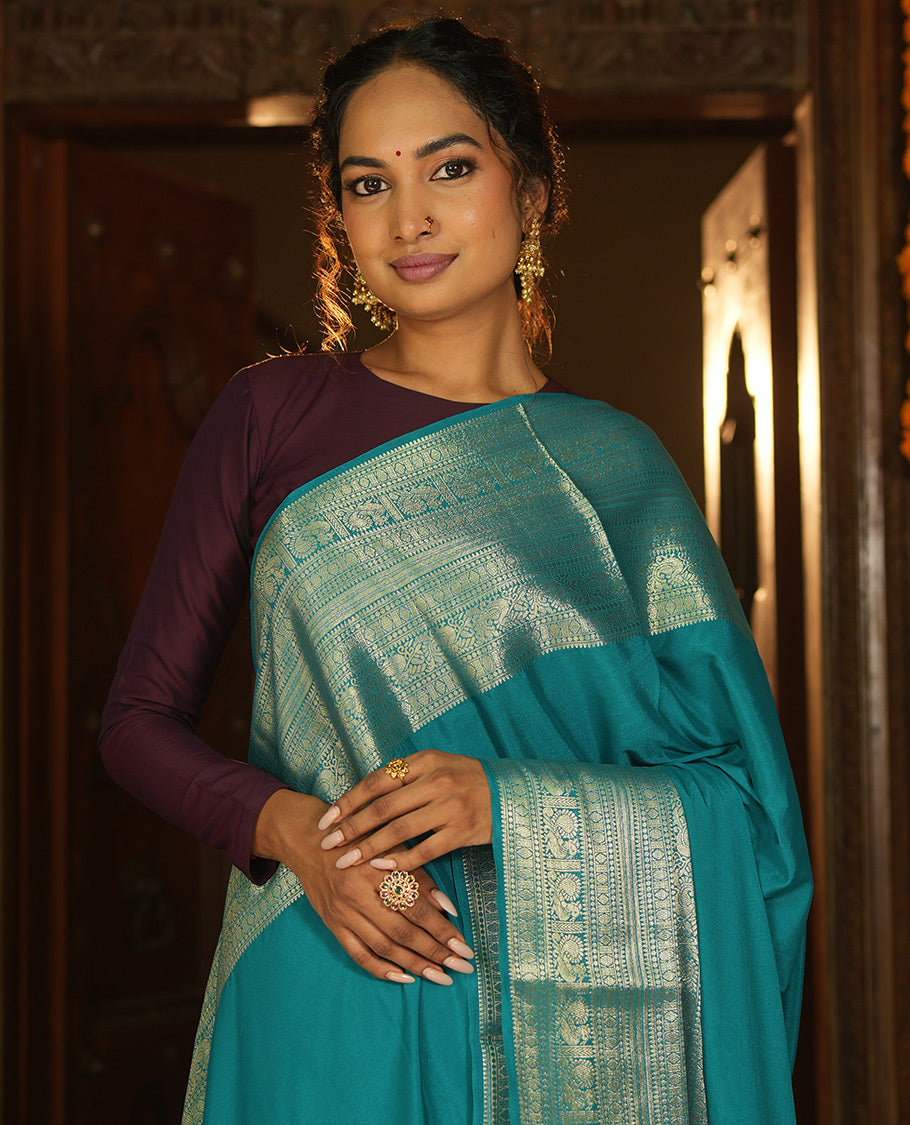 Rama Blue Plain Semi-Mysore Silk Saree