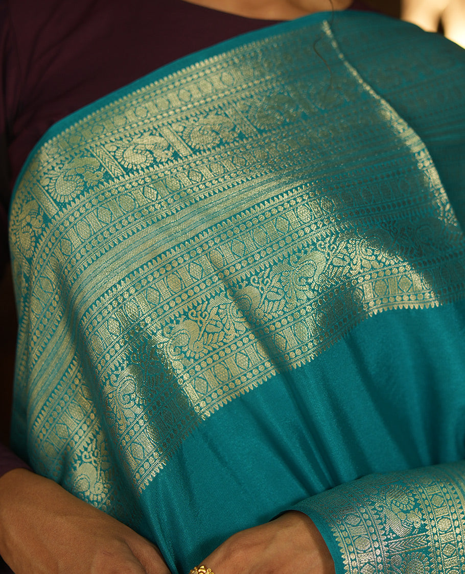 Rama Blue Plain Semi-Mysore Silk Saree