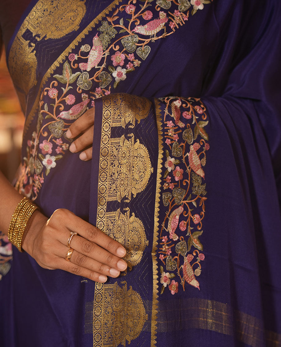 Violet Plain Mysore Silk Saree