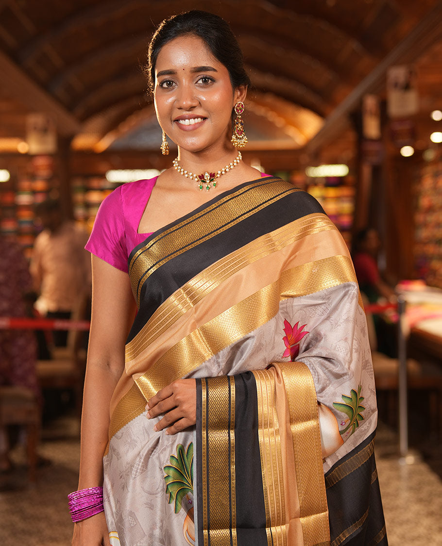 Grey Mysore Silk Saree