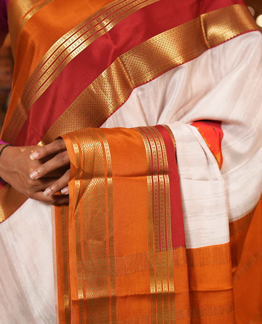 White Mysore Silk Saree