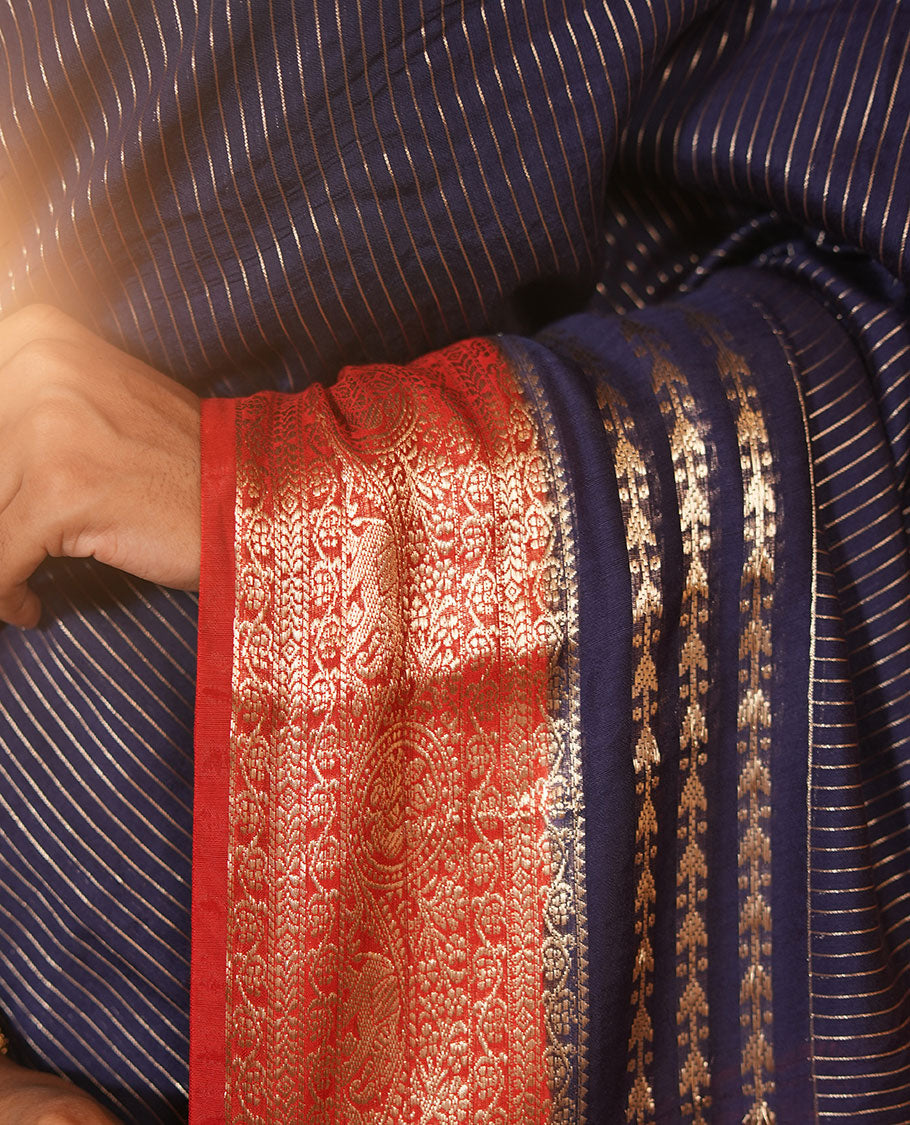 Navy Assam Silk Saree