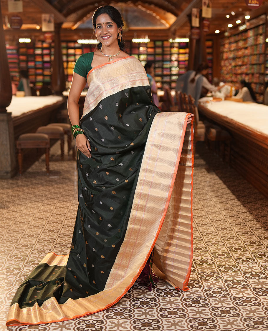 Dark Green Gadwal Saree