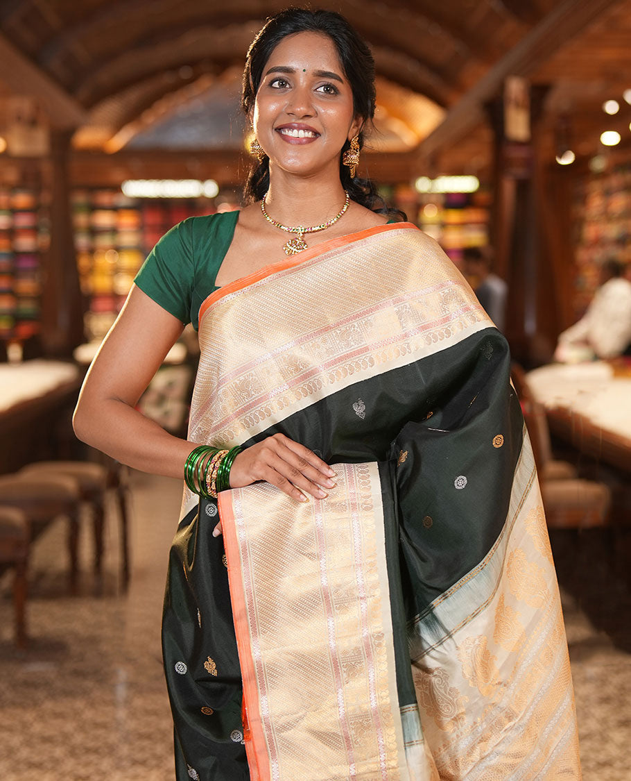 Dark Green Gadwal Saree