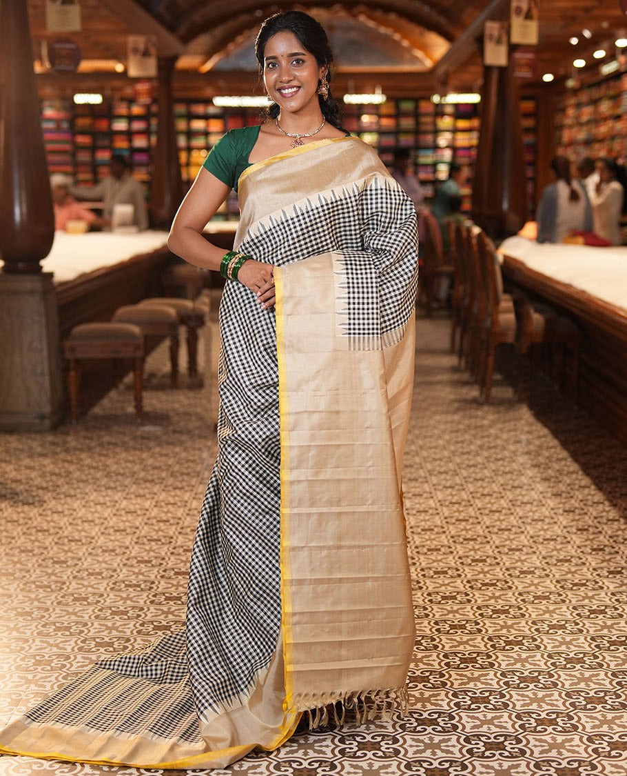 Black-White Gadwal Saree