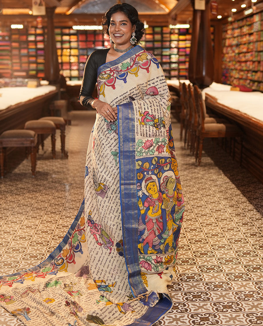 Sandal Tussar Kalamkari Saree