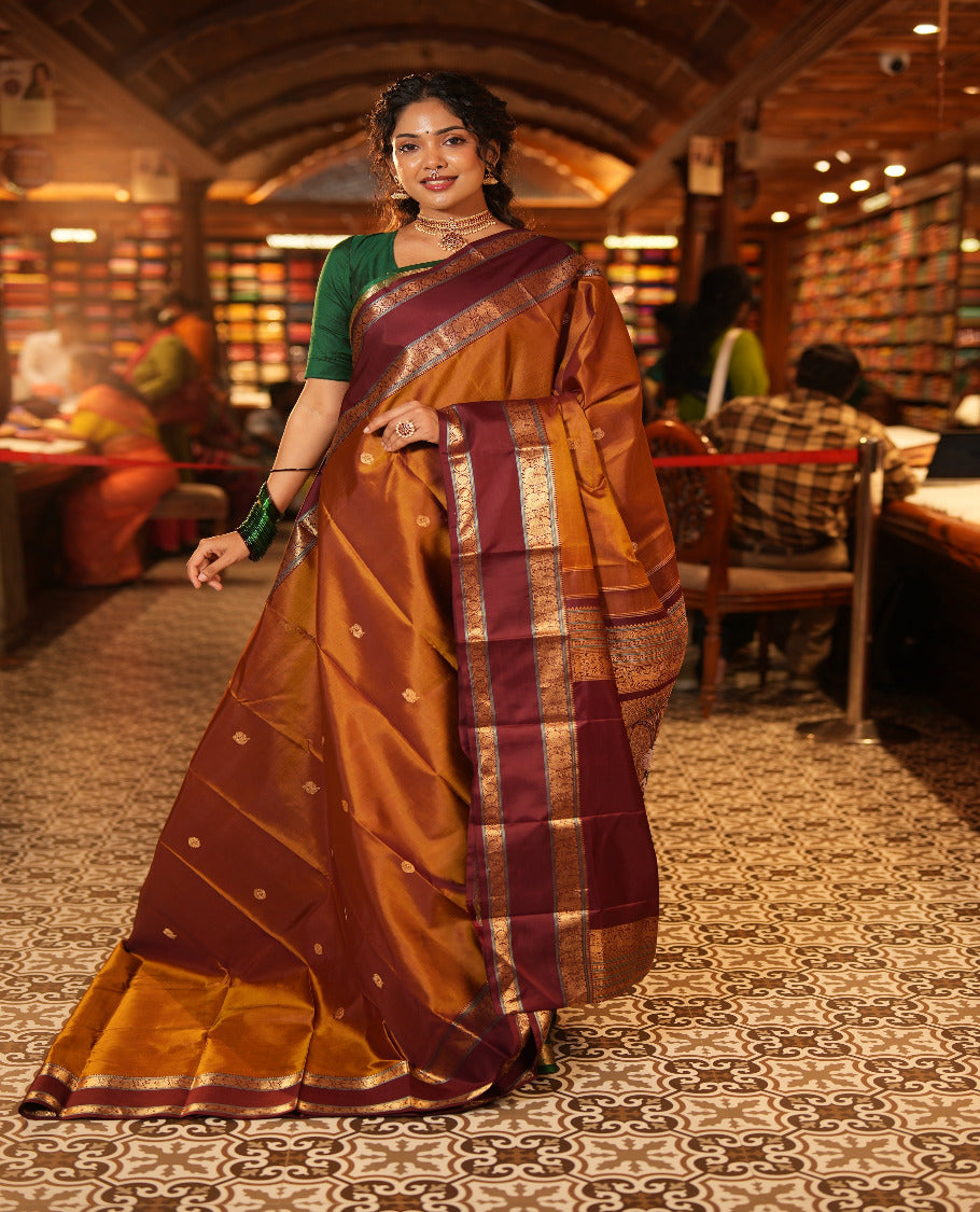 Mustard Kanchipuram Chettinad Saree