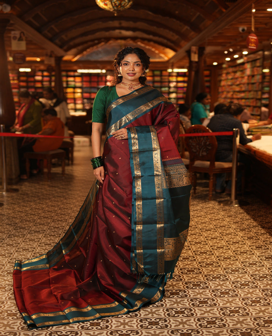 Maroon Kanchipuram Chettinad Saree