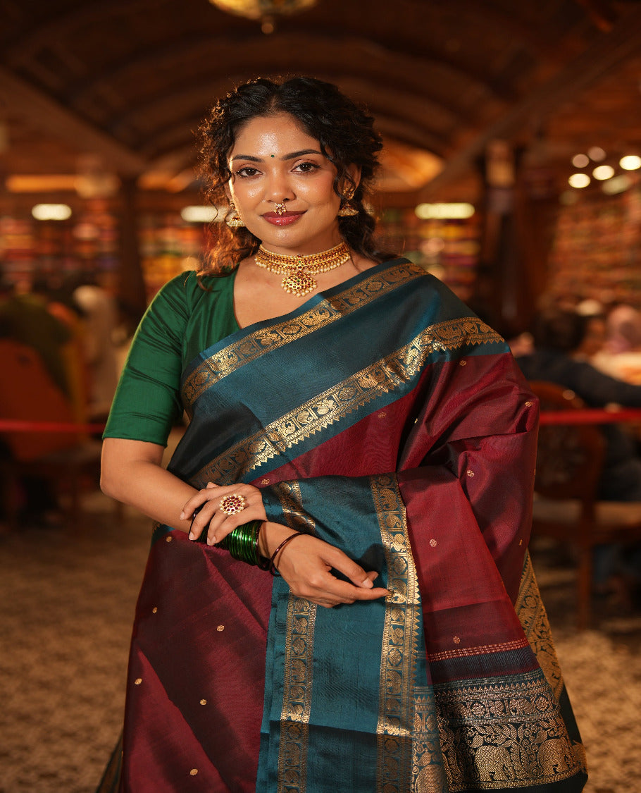 Maroon Kanchipuram Chettinad Saree