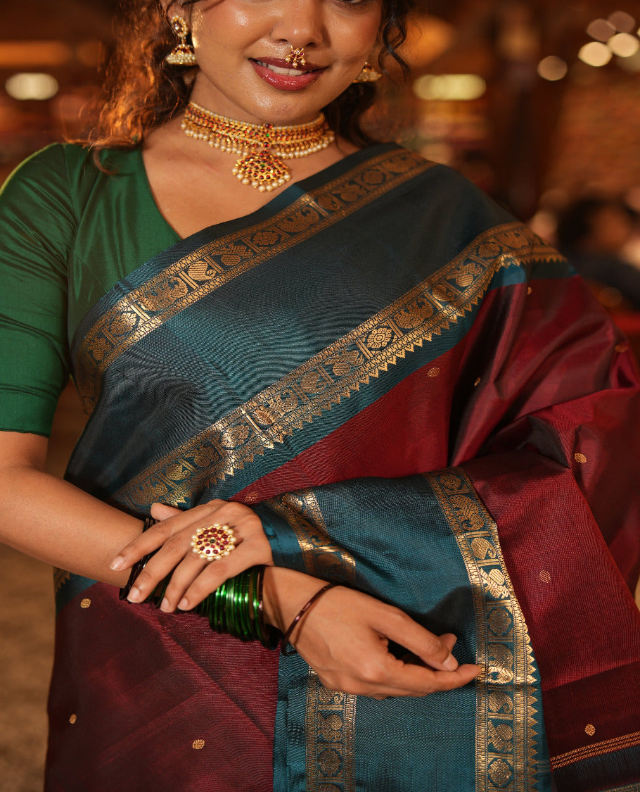 Maroon Kanchipuram Chettinad Saree