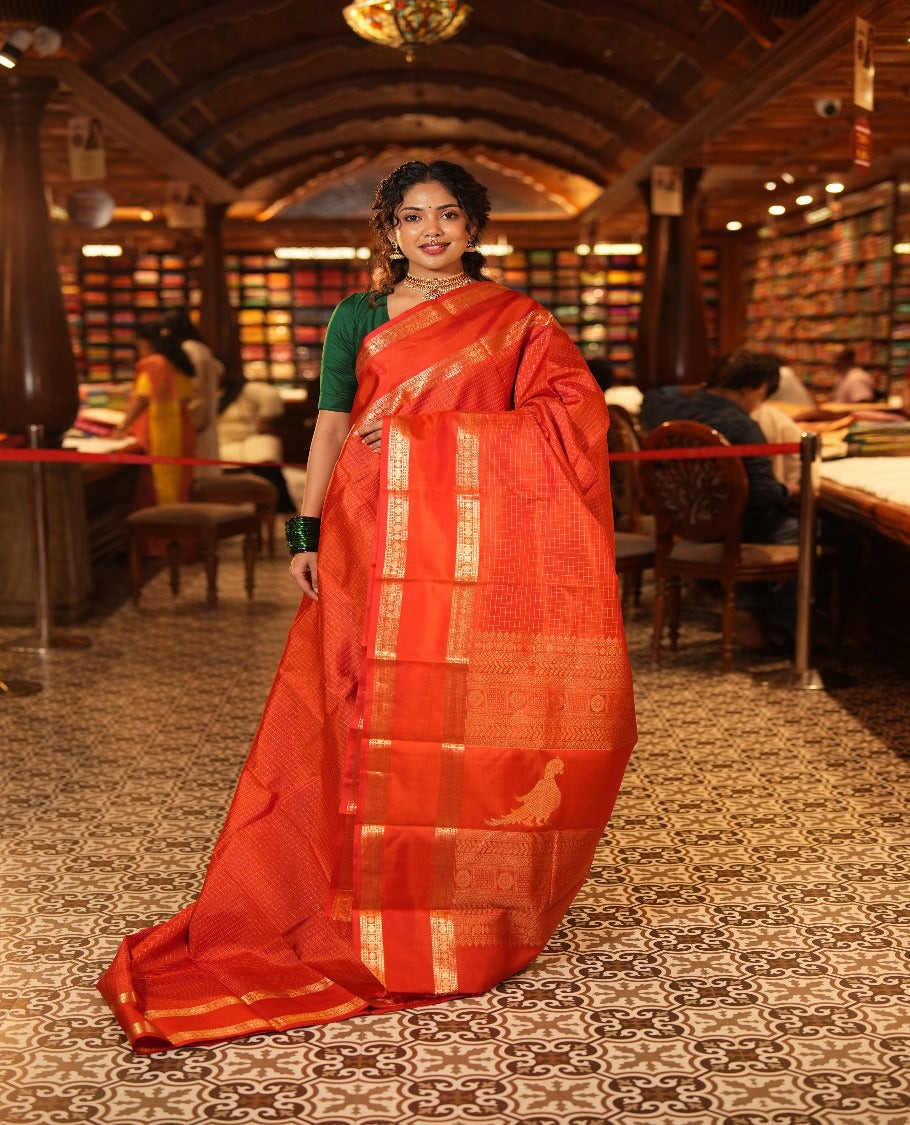 Orange Kanchipuram Chettinad Saree