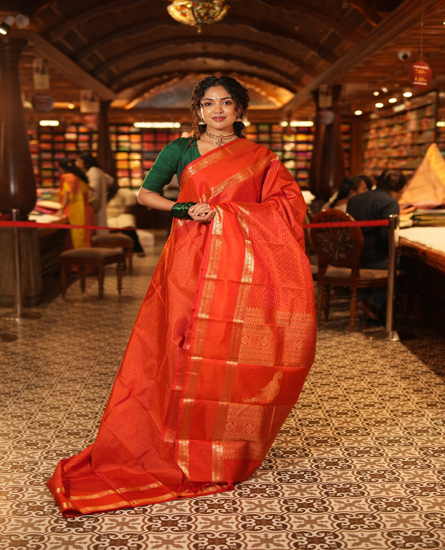 Orange Kanchipuram Chettinad Saree