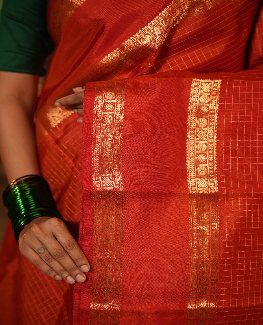Orange Kanchipuram Chettinad Saree