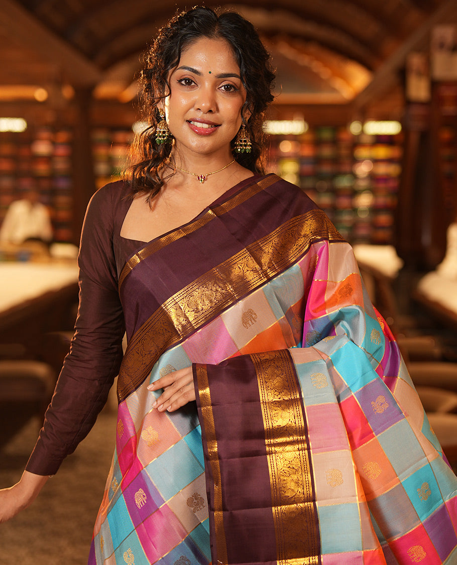MultiColor Checks Silk Saree