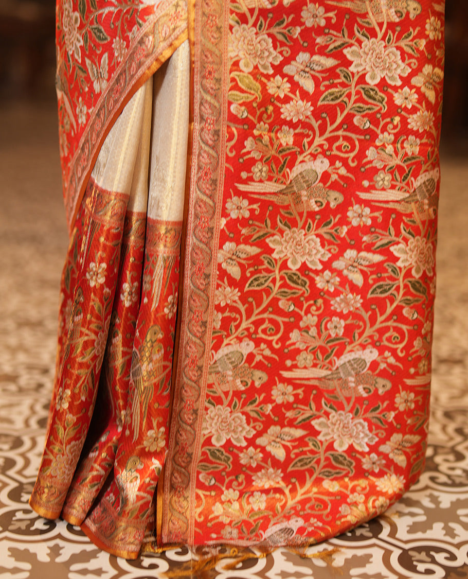 Cream Kanchipuram Tissue Bridal Silk Saree